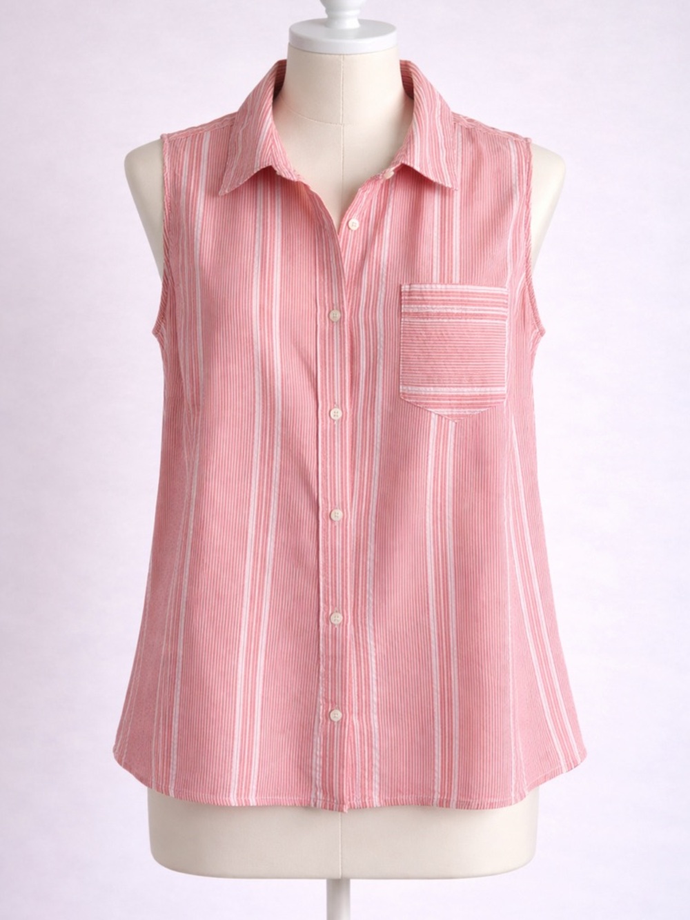 St. John's Bay Pink and White Striped Sleeveless Button-Down Top